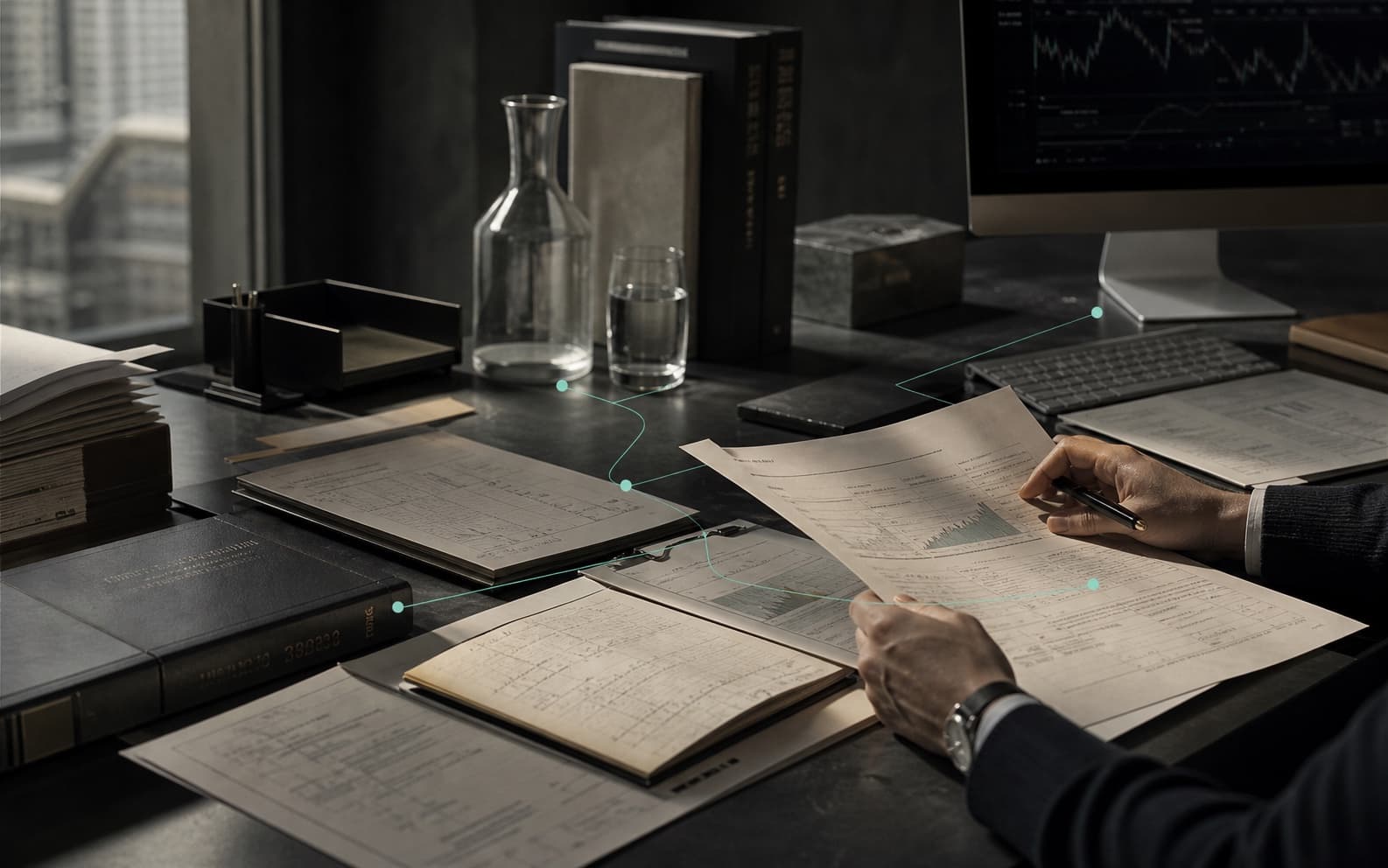 A source-backed financial research workflow with document review and verification stages