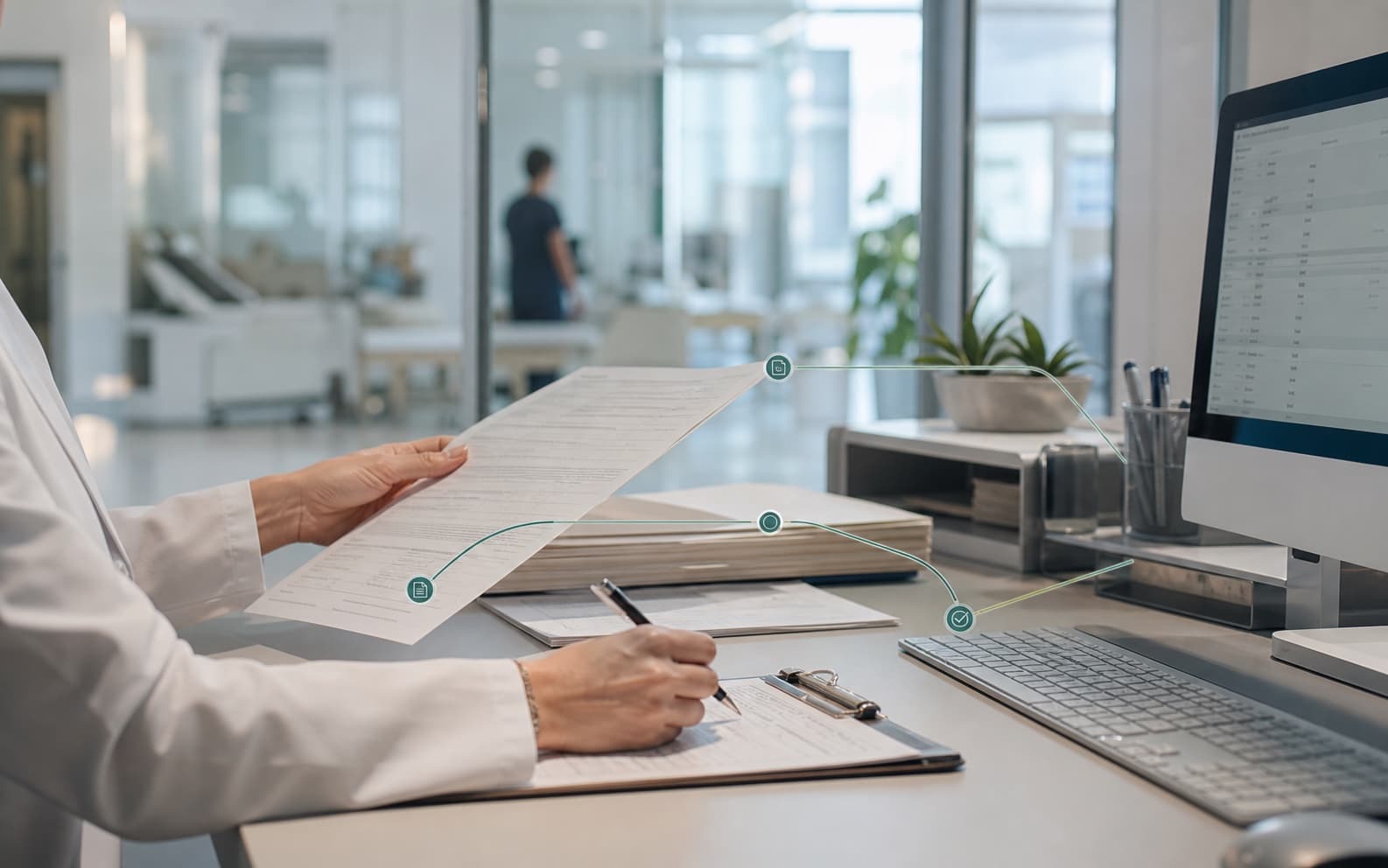 A secure healthcare operations workflow with permission boundaries and review gates