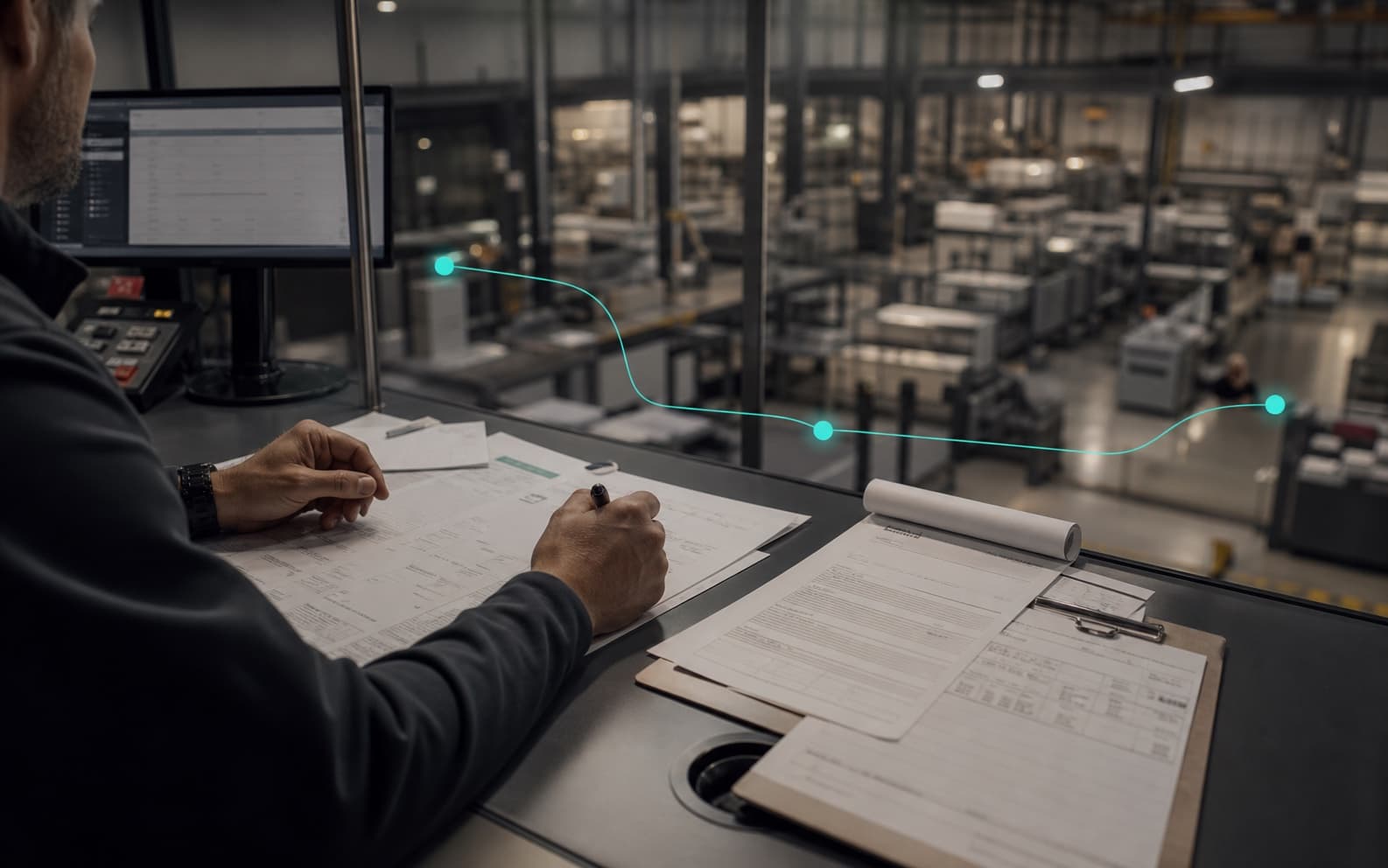 An operations workflow routing documents through controlled automation and handoff stages